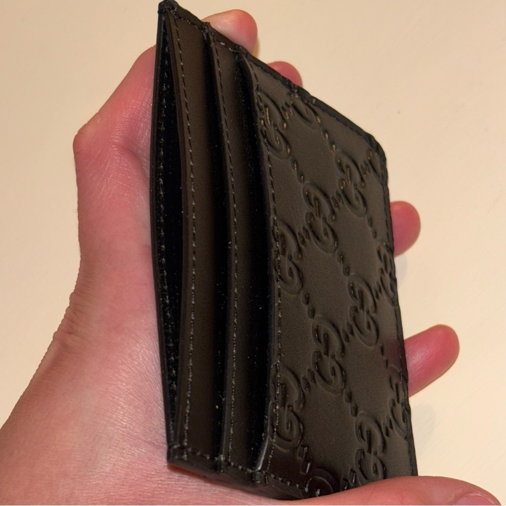Gucci Black Embossed Card Case Holder NEW - Picture 2 of 3